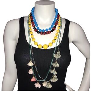 Vintage Red, Black, Yellow, and Blue Necklaces with Rhinestones